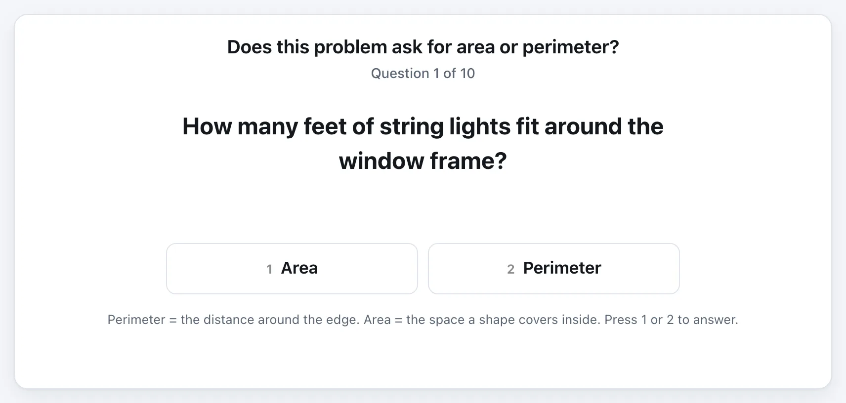 Area or Perimeter? gameplay