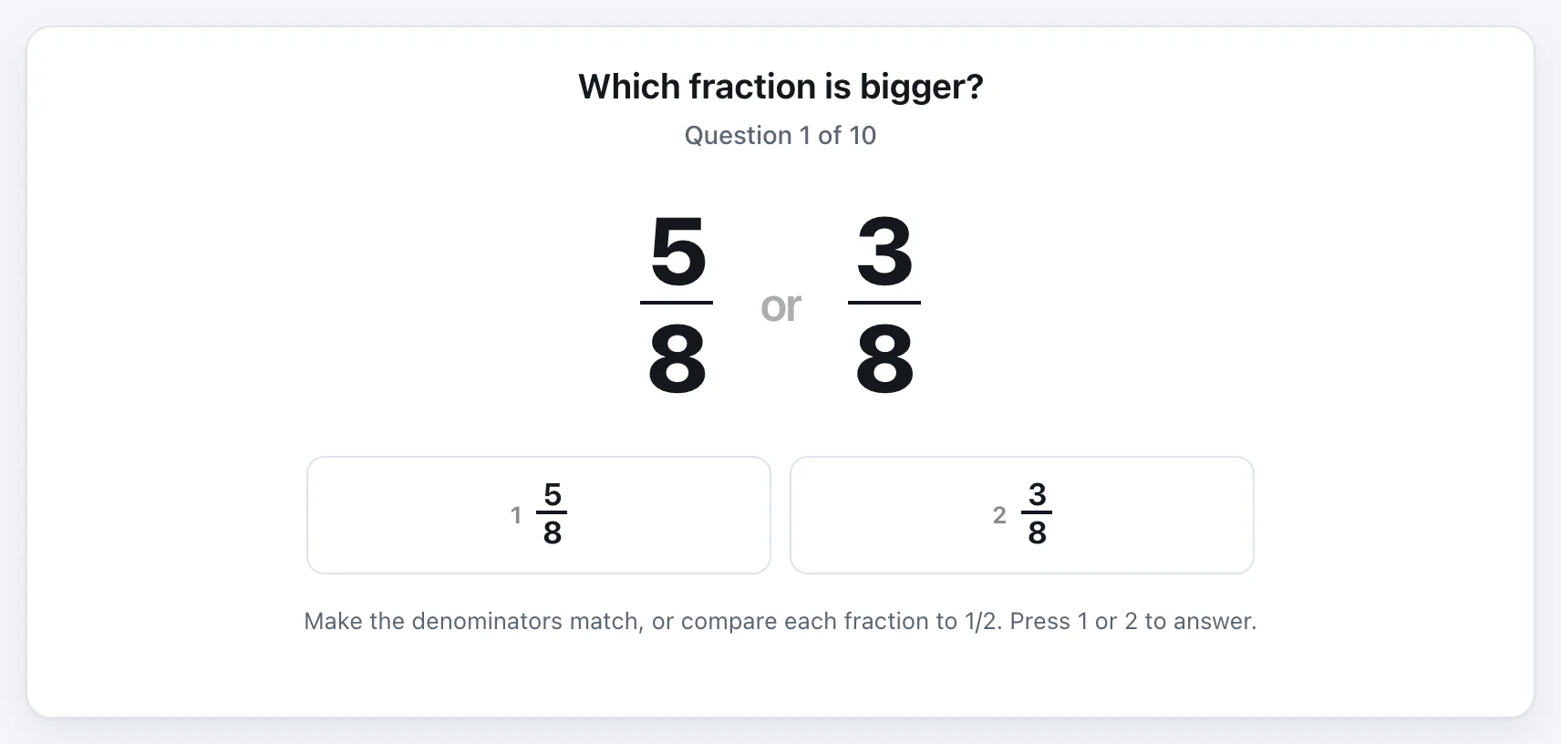 Which Fraction Is Bigger? gameplay