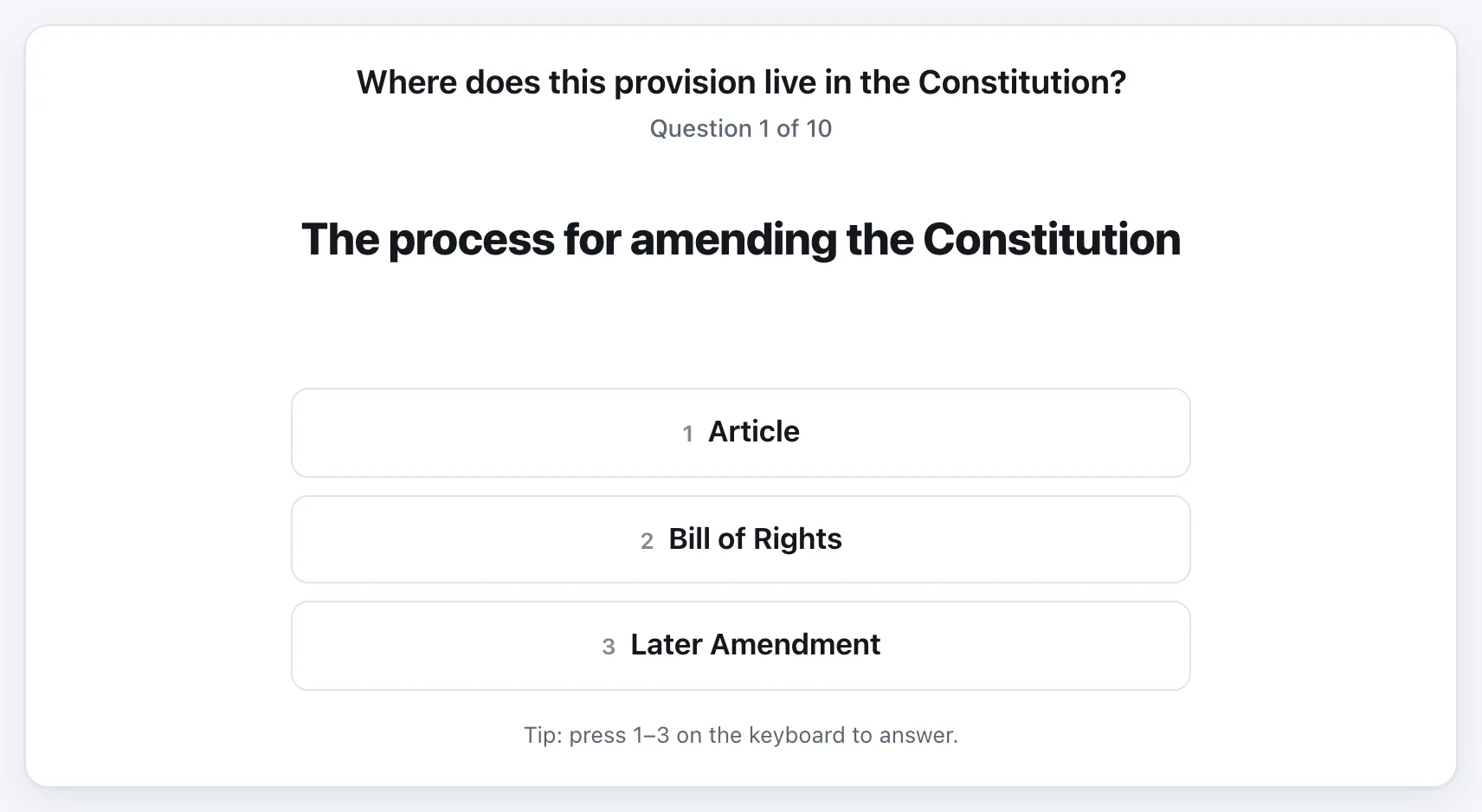 Amendment or Article? gameplay