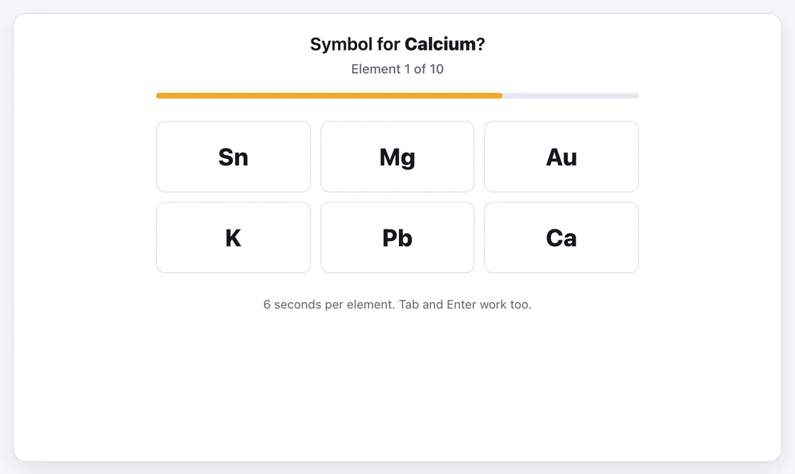 Element Symbols: Beat the Clock gameplay