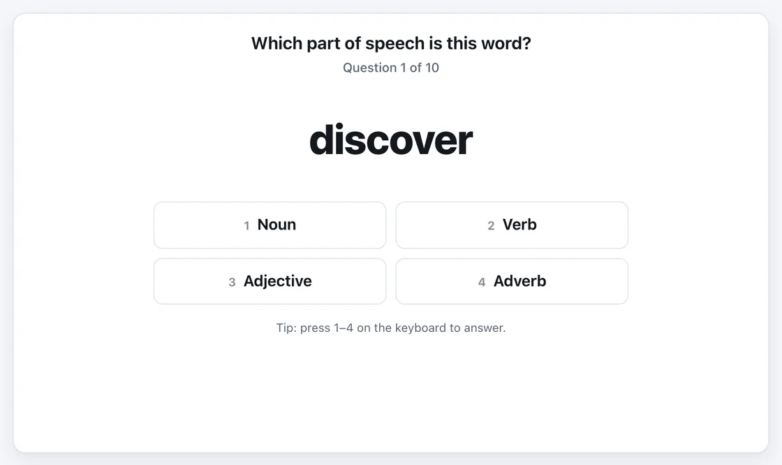 Parts of Speech Sort gameplay