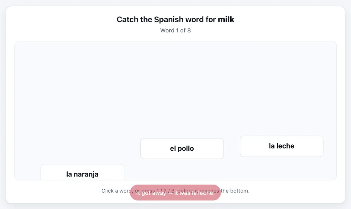 Spanish Food Words: Catch It gameplay