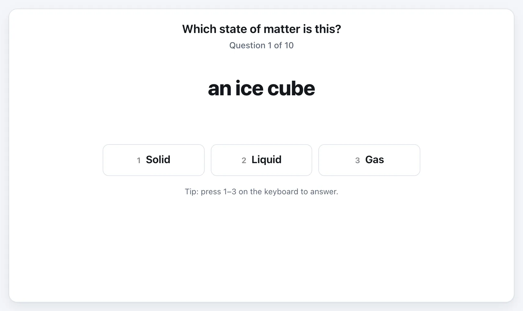 Solid, Liquid or Gas? gameplay